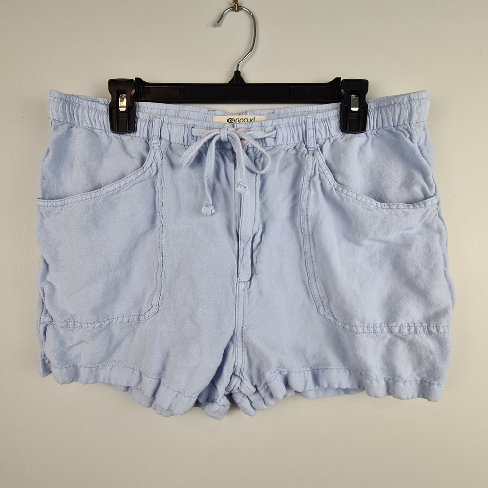 Rip Curl Panoma ShortsWomens Light Blue Linen Blend Drawstring Beach Size L